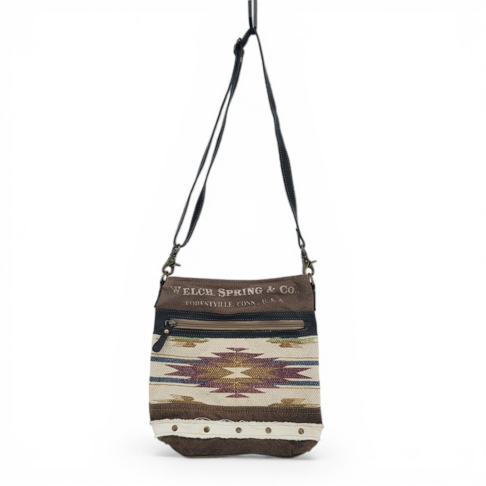 Myra Bag Crossbody Aztec Western Canvas Leather Boho Rustic Cowgirl Ranch Chic
